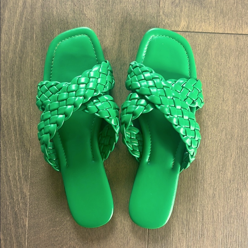 Green Braided Slide Sandals